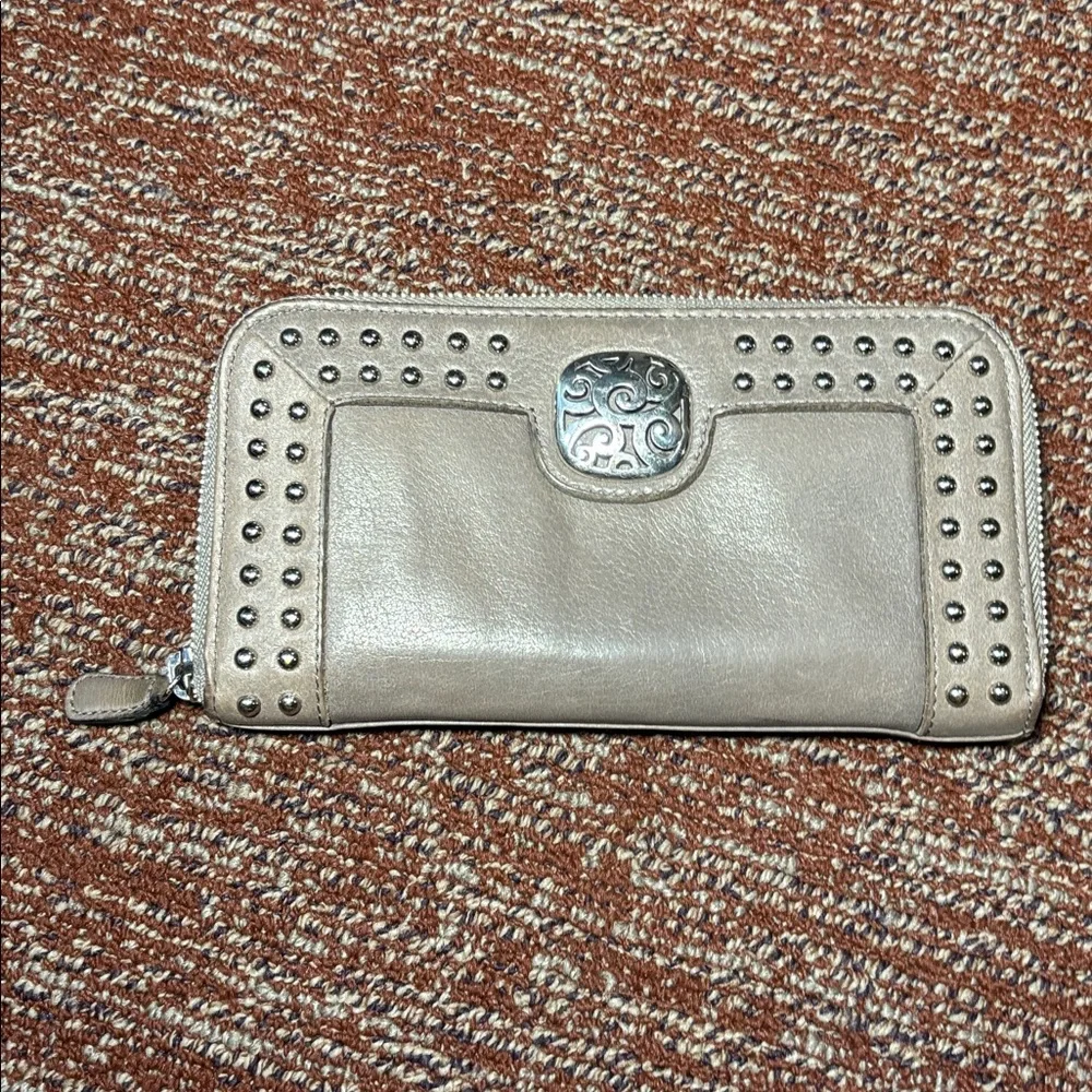 Brighton pretty tough studded medium leather wallet in Buff